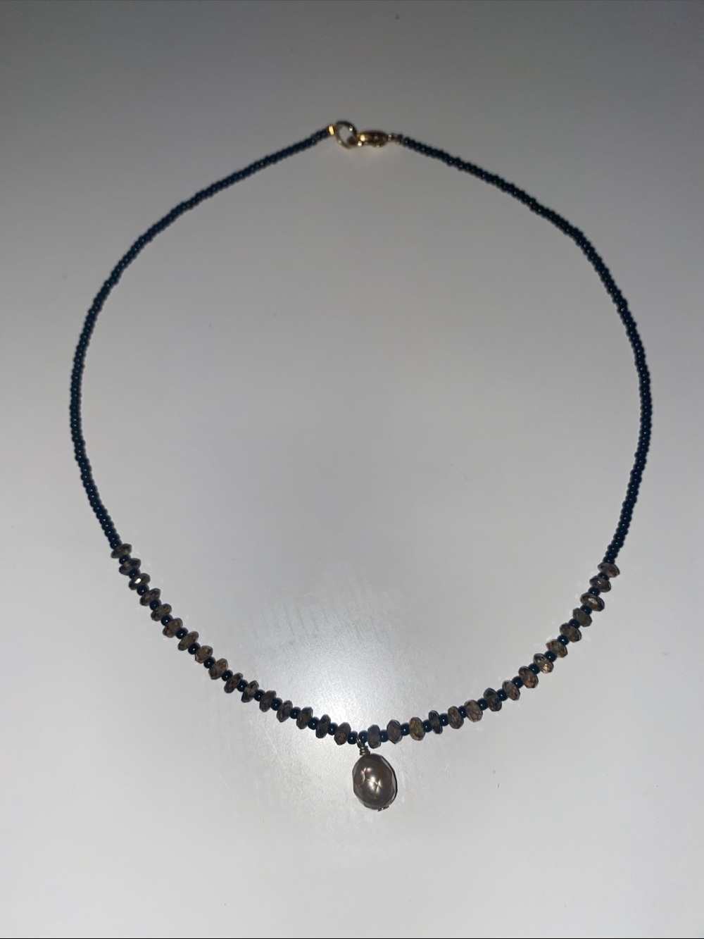 Delicate Black Beaded and Tan Feminine Boho Necklace